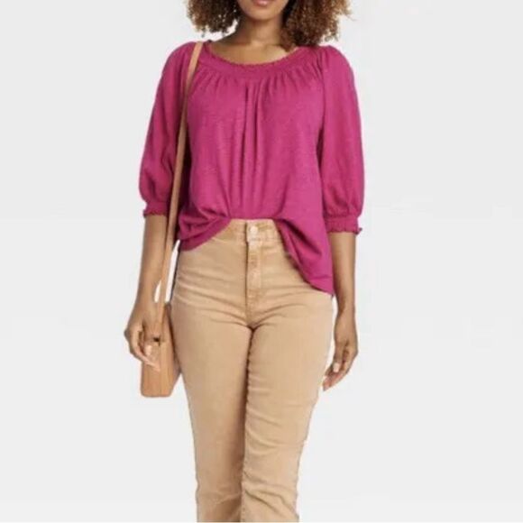 Knox Rose Smocked Bishop Top Women's Magenta NWT Size Medium - Picture 3 of 8